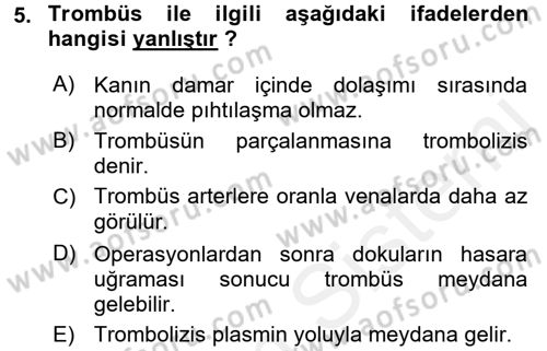 Temel Veteriner Fizyoloji Dersi 2017 - 2018 Yılı 3 Ders Sınav Soruları 5. Soru