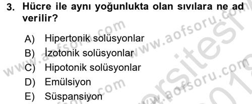 Temel Veteriner Fizyoloji Dersi 2017 - 2018 Yılı (Vize) Ara Sınav Soruları 3. Soru