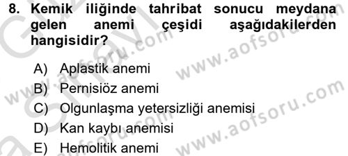Temel Veteriner Fizyoloji Dersi 2017 - 2018 Yılı (Vize) Ara Sınav Soruları 8. Soru