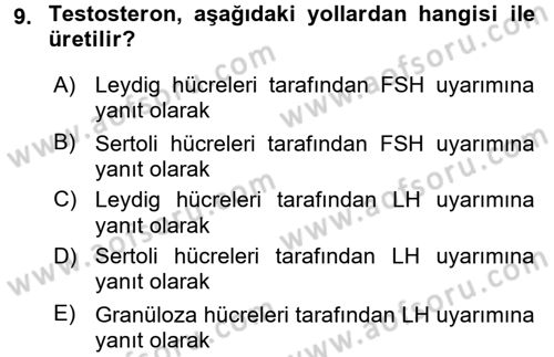Temel Veteriner Fizyoloji Dersi 2017 - 2018 Yılı (Final) Dönem Sonu Sınav Soruları 9. Soru