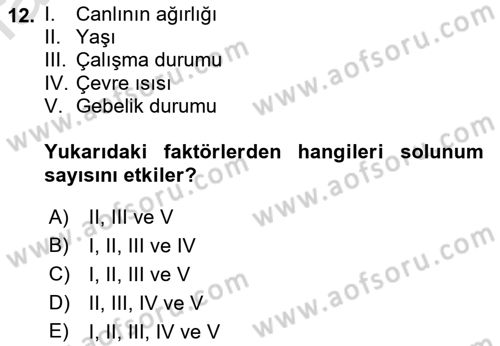 Temel Veteriner Fizyoloji Dersi 2018 - 2019 Yılı 3 Ders Sınav Soruları 12. Soru