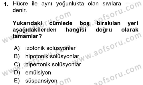 Temel Veteriner Fizyoloji Dersi 2018 - 2019 Yılı (Vize) Ara Sınav Soruları 1. Soru