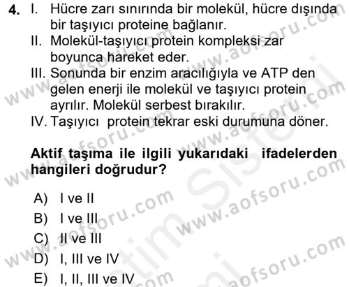 Temel Veteriner Fizyoloji Dersi 2018 - 2019 Yılı (Vize) Ara Sınav Soruları 4. Soru