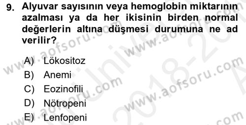 Temel Veteriner Fizyoloji Dersi 2018 - 2019 Yılı (Vize) Ara Sınav Soruları 9. Soru