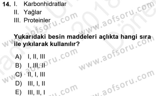 Temel Veteriner Fizyoloji Dersi 2018 - 2019 Yılı (Final) Dönem Sonu Sınavı 14. Soru