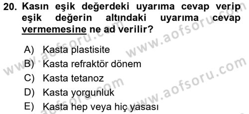 Temel Veteriner Fizyoloji Dersi 2018 - 2019 Yılı (Final) Dönem Sonu Sınav Soruları 20. Soru