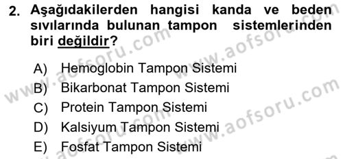 Temel Veteriner Fizyoloji Dersi 2019 - 2020 Yılı (Vize) Ara Sınavı 2. Soru