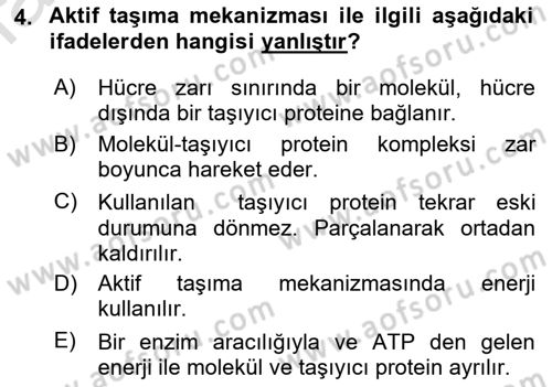 Temel Veteriner Fizyoloji Dersi 2019 - 2020 Yılı (Vize) Ara Sınav Soruları 4. Soru