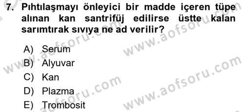 Temel Veteriner Fizyoloji Dersi 2019 - 2020 Yılı (Vize) Ara Sınavı 7. Soru