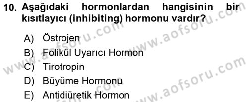 Temel Veteriner Fizyoloji Dersi 2019 - 2020 Yılı (Final) Dönem Sonu Sınav Soruları 10. Soru