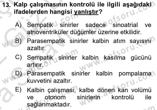 Temel Veteriner Fizyoloji Dersi 2021 - 2022 Yılı (Vize) Ara Sınav Soruları 13. Soru