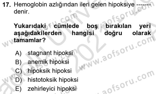 Temel Veteriner Fizyoloji Dersi 2021 - 2022 Yılı (Vize) Ara Sınavı 17. Soru