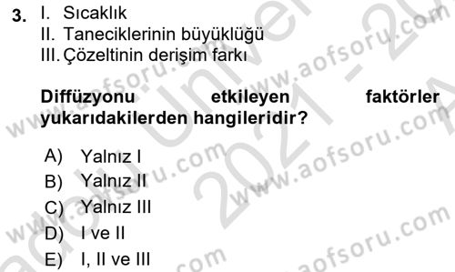 Temel Veteriner Fizyoloji Dersi 2021 - 2022 Yılı (Vize) Ara Sınav Soruları 3. Soru