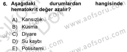 Temel Veteriner Fizyoloji Dersi 2021 - 2022 Yılı (Vize) Ara Sınavı 6. Soru