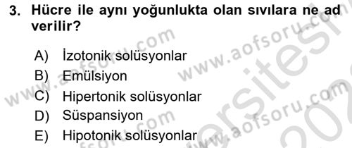 Temel Veteriner Fizyoloji Dersi 2021 - 2022 Yılı Yaz Okulu Sınavı 3. Soru