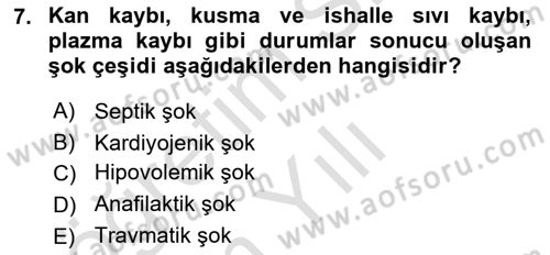 Temel Veteriner Fizyoloji Dersi 2021 - 2022 Yılı Yaz Okulu Sınavı 7. Soru