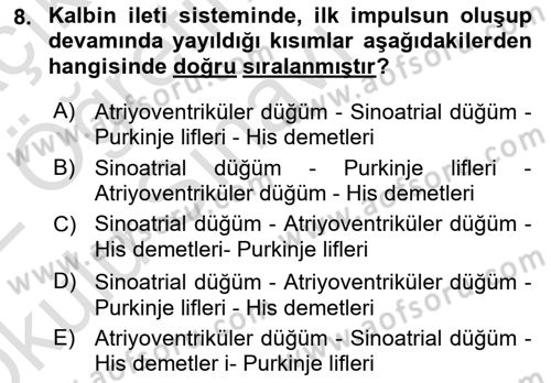 Temel Veteriner Fizyoloji Dersi 2021 - 2022 Yılı Yaz Okulu Sınavı 8. Soru