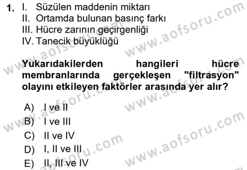 Temel Veteriner Fizyoloji Dersi 2022 - 2023 Yılı (Vize) Ara Sınav Soruları 1. Soru