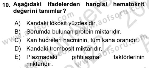 Temel Veteriner Fizyoloji Dersi 2022 - 2023 Yılı (Vize) Ara Sınav Soruları 10. Soru
