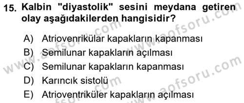 Temel Veteriner Fizyoloji Dersi 2022 - 2023 Yılı (Vize) Ara Sınav Soruları 15. Soru
