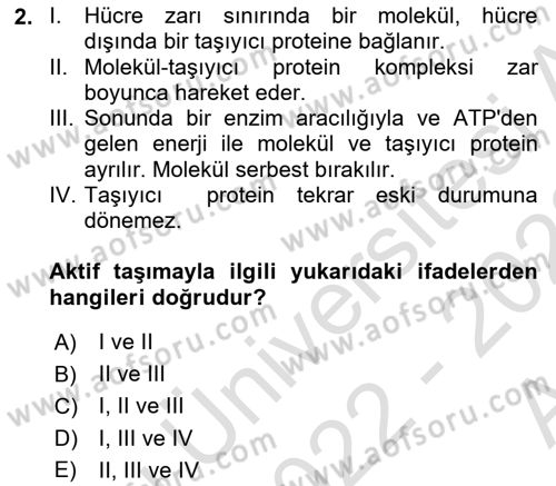 Temel Veteriner Fizyoloji Dersi 2022 - 2023 Yılı (Vize) Ara Sınav Soruları 2. Soru