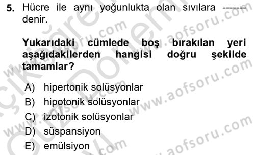 Temel Veteriner Fizyoloji Dersi 2022 - 2023 Yılı (Vize) Ara Sınav Soruları 5. Soru
