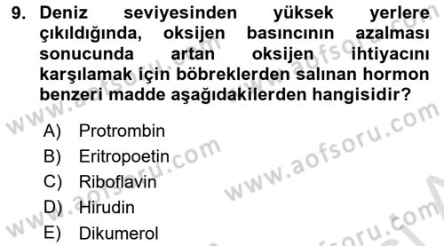 Temel Veteriner Fizyoloji Dersi 2022 - 2023 Yılı (Vize) Ara Sınav Soruları 9. Soru