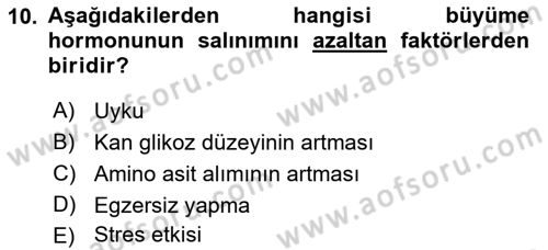 Temel Veteriner Fizyoloji Dersi 2022 - 2023 Yılı (Final) Dönem Sonu Sınavı 10. Soru