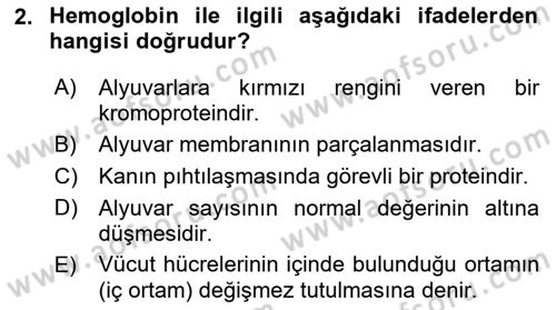 Temel Veteriner Fizyoloji Dersi 2022 - 2023 Yılı (Final) Dönem Sonu Sınav Soruları 2. Soru