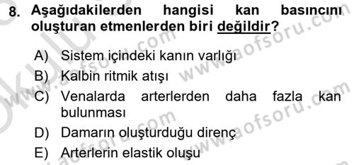 Temel Veteriner Fizyoloji Dersi 2022 - 2023 Yılı Yaz Okulu Sınav Soruları 8. Soru