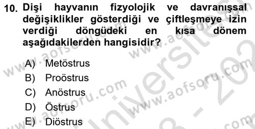 Temel Veteriner Fizyoloji Dersi 2023 - 2024 Yılı (Final) Dönem Sonu Sınav Soruları 10. Soru