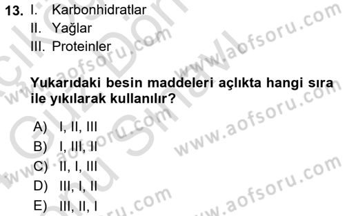 Temel Veteriner Fizyoloji Dersi 2023 - 2024 Yılı (Final) Dönem Sonu Sınav Soruları 13. Soru