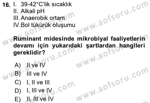Temel Veteriner Fizyoloji Dersi 2023 - 2024 Yılı (Final) Dönem Sonu Sınav Soruları 16. Soru