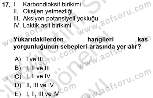 Temel Veteriner Fizyoloji Dersi 2024 - 2025 Yılı (Final) Dönem Sonu Sınav Soruları 17. Soru