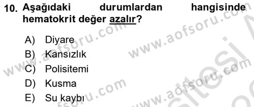 Temel Veteriner Fizyoloji Dersi 2025 - 2026 Yılı (Vize) Ara Sınav Soruları 10. Soru
