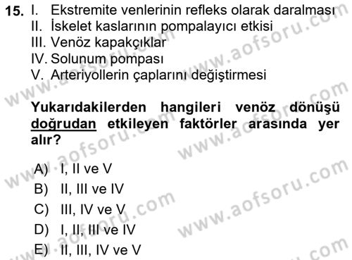Temel Veteriner Fizyoloji Dersi 2025 - 2026 Yılı (Vize) Ara Sınav Soruları 15. Soru