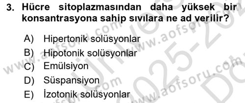 Temel Veteriner Fizyoloji Dersi 2025 - 2026 Yılı (Vize) Ara Sınav Soruları 3. Soru