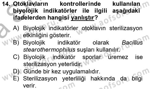Veteriner Laboratuvar Teknikleri ve Prensipleri Dersi 2012 - 2013 Yılı (Vize) Ara Sınav Soruları 14. Soru