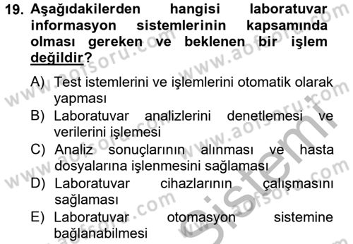 Veteriner Laboratuvar Teknikleri ve Prensipleri Dersi 2012 - 2013 Yılı (Vize) Ara Sınav Soruları 19. Soru