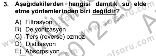 Veteriner Laboratuvar Teknikleri ve Prensipleri Dersi 2012 - 2013 Yılı (Vize) Ara Sınav Soruları 3. Soru