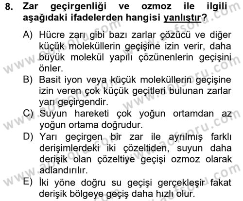 Veteriner Laboratuvar Teknikleri ve Prensipleri Dersi 2012 - 2013 Yılı (Vize) Ara Sınav Soruları 8. Soru
