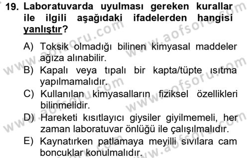 Veteriner Laboratuvar Teknikleri ve Prensipleri Dersi 2012 - 2013 Yılı (Final) Dönem Sonu Sınav Soruları 19. Soru