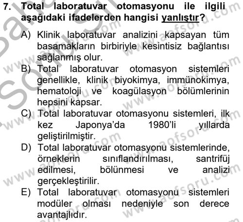 Veteriner Laboratuvar Teknikleri ve Prensipleri Dersi 2012 - 2013 Yılı (Final) Dönem Sonu Sınav Soruları 7. Soru