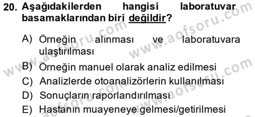 Veteriner Laboratuvar Teknikleri ve Prensipleri Dersi 2013 - 2014 Yılı (Vize) Ara Sınav Soruları 20. Soru