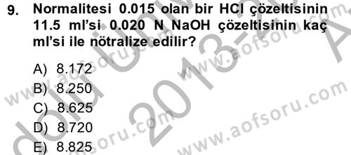 Veteriner Laboratuvar Teknikleri ve Prensipleri Dersi 2013 - 2014 Yılı (Vize) Ara Sınav Soruları 9. Soru