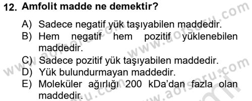 Veteriner Laboratuvar Teknikleri ve Prensipleri Dersi 2013 - 2014 Yılı Tek Ders Sınav Soruları 12. Soru