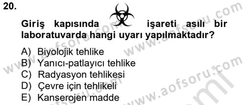 Veteriner Laboratuvar Teknikleri ve Prensipleri Dersi 2013 - 2014 Yılı Tek Ders Sınav Soruları 20. Soru