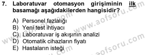 Veteriner Laboratuvar Teknikleri ve Prensipleri Dersi 2013 - 2014 Yılı Tek Ders Sınav Soruları 7. Soru
