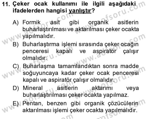 Veteriner Laboratuvar Teknikleri ve Prensipleri Dersi 2014 - 2015 Yılı (Vize) Ara Sınav Soruları 11. Soru