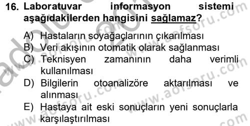 Veteriner Laboratuvar Teknikleri ve Prensipleri Dersi 2014 - 2015 Yılı (Vize) Ara Sınav Soruları 16. Soru